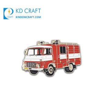 New design custom car shaped metal soft enamel red school bus lapel pin with butterfly clutch